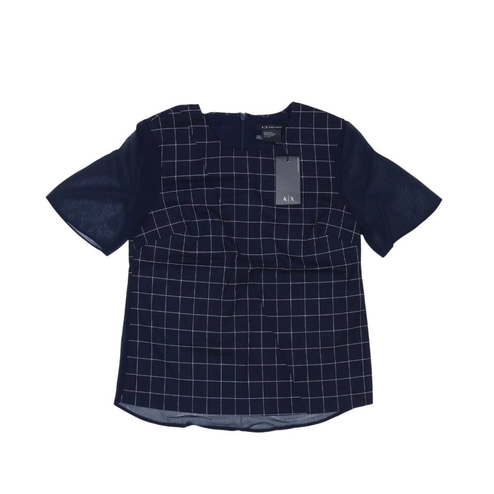Armani Exchange Women's Navy Pieced Sheer Woven Tee - Retail $110 - NWT
